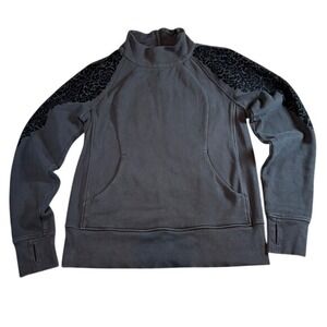 Lululemon Floral Flock Pullover Sweatshirt Black Mock Neck‎ Back Zip Sz 4/6